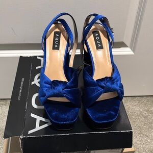 Aqua Blue Velvet Heels with Peep-Toe and Slingback